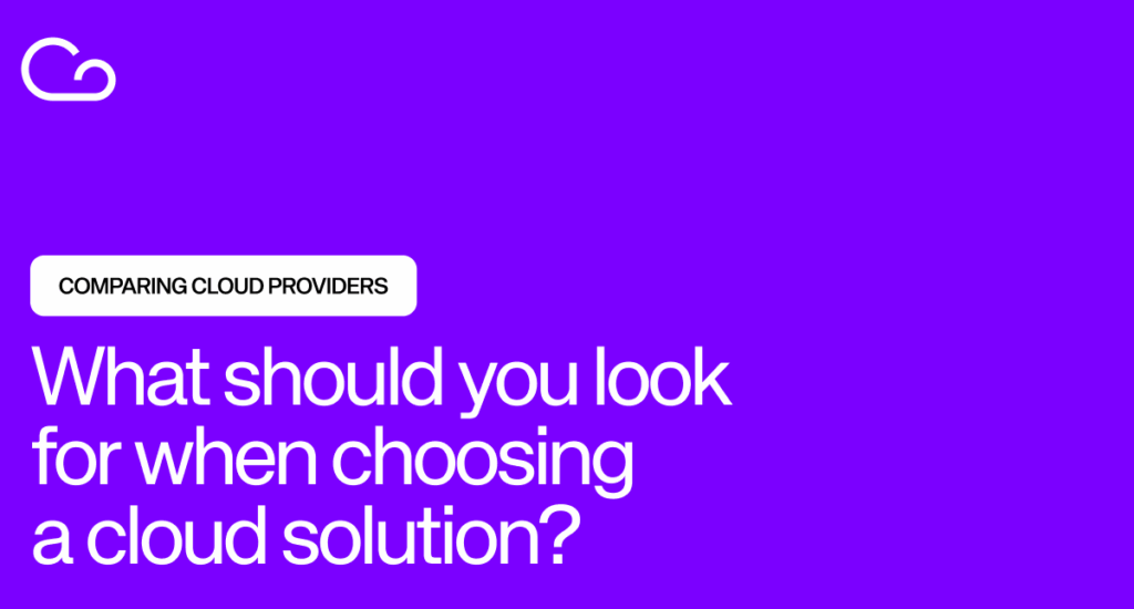 Purple background with text, icons, and tag about comparing cloud providers.