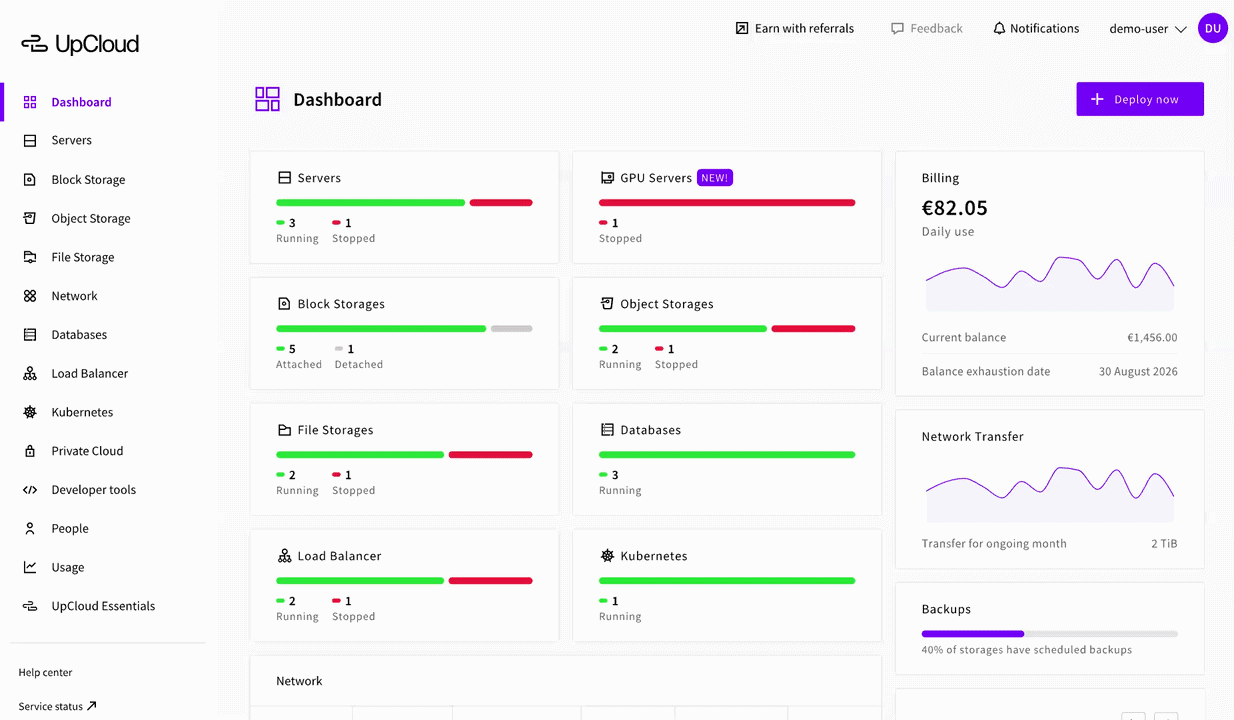 Dashboard Demo - Upcloud - Global Cloud Platform