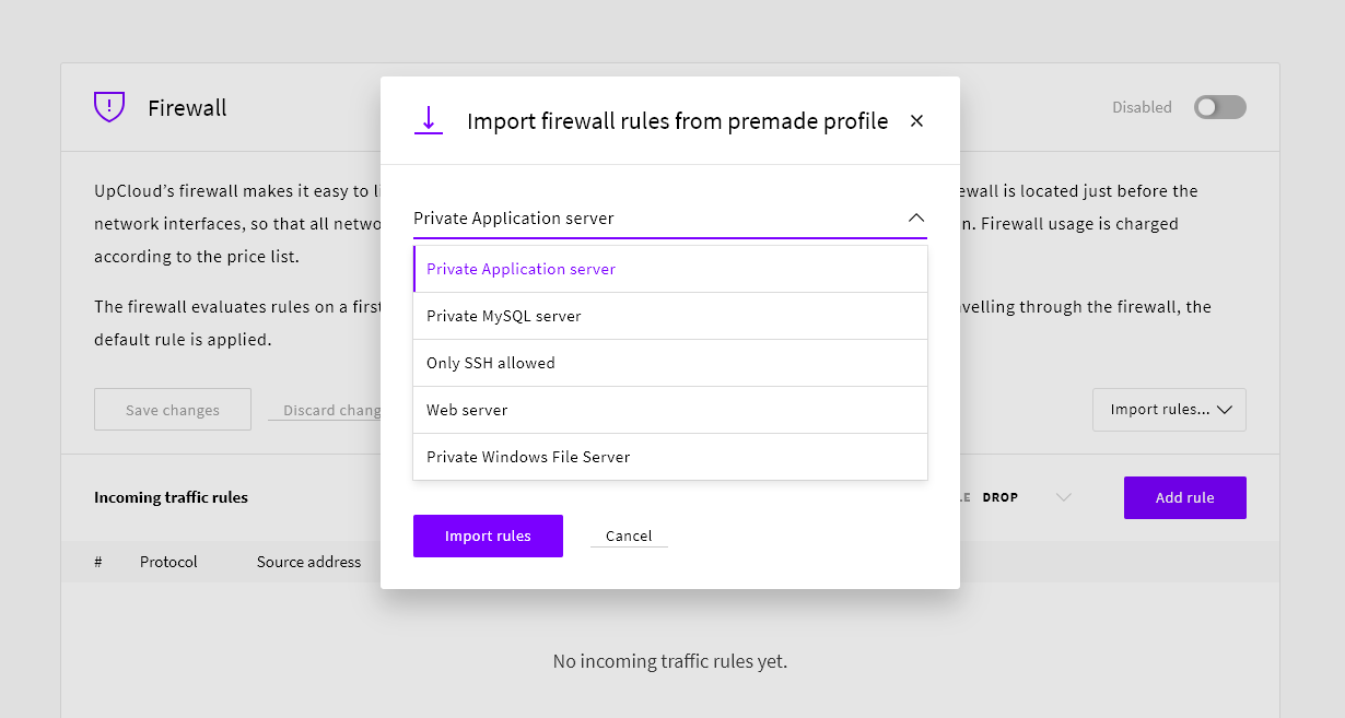 Firewall select profile