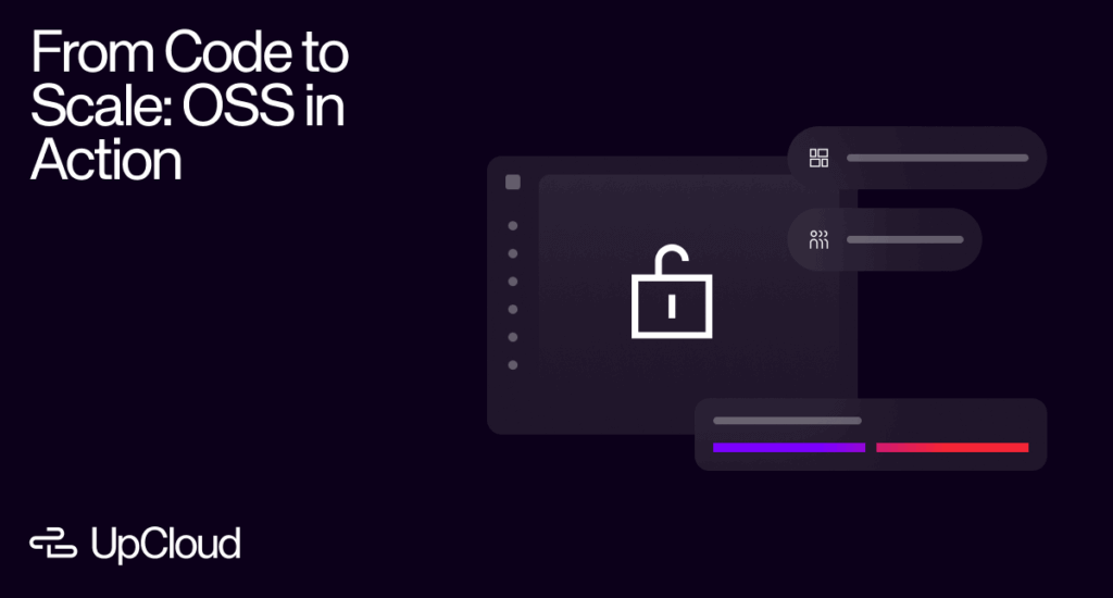 Lock icon and abstract data visualizations, representing scaling open-source solutions securely.