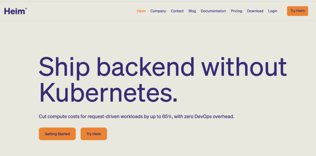 The home page of Heim.dev.