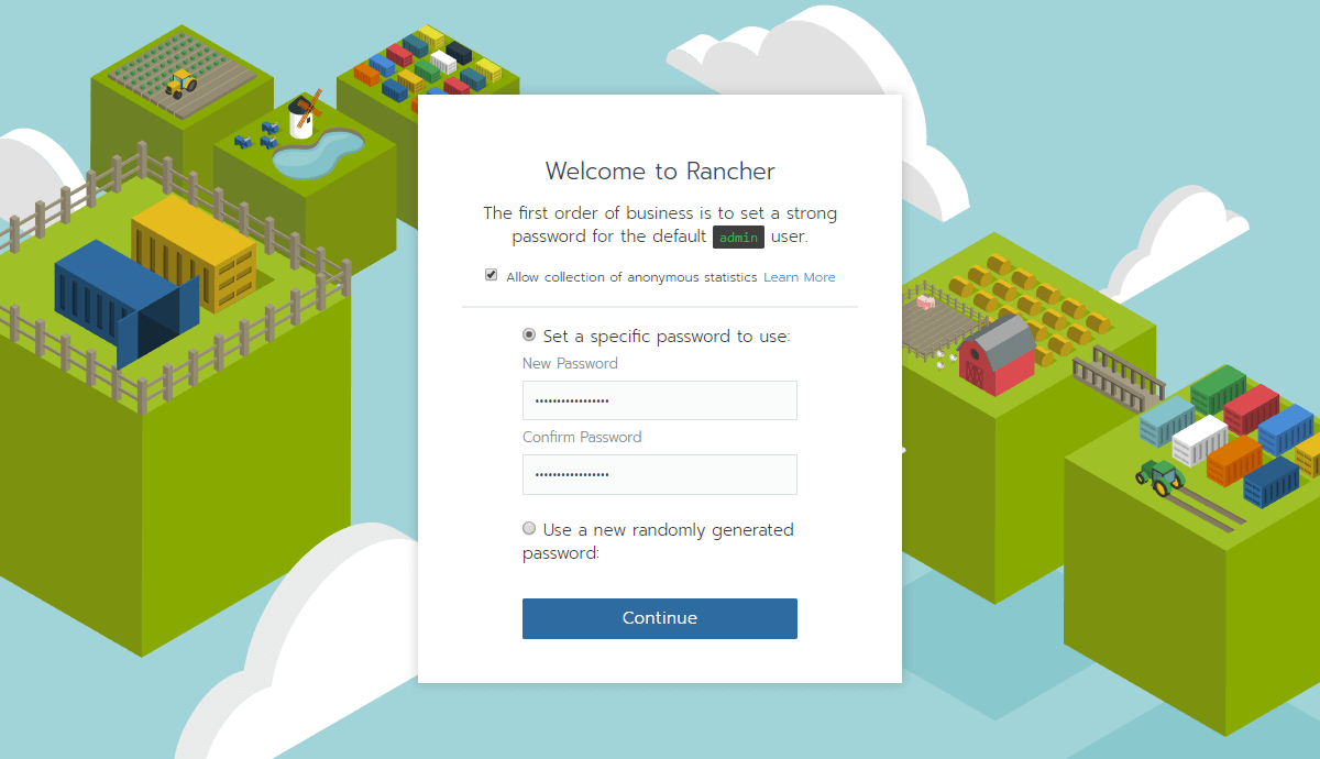 Rancher welcome page