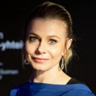 Woman in blue attire
