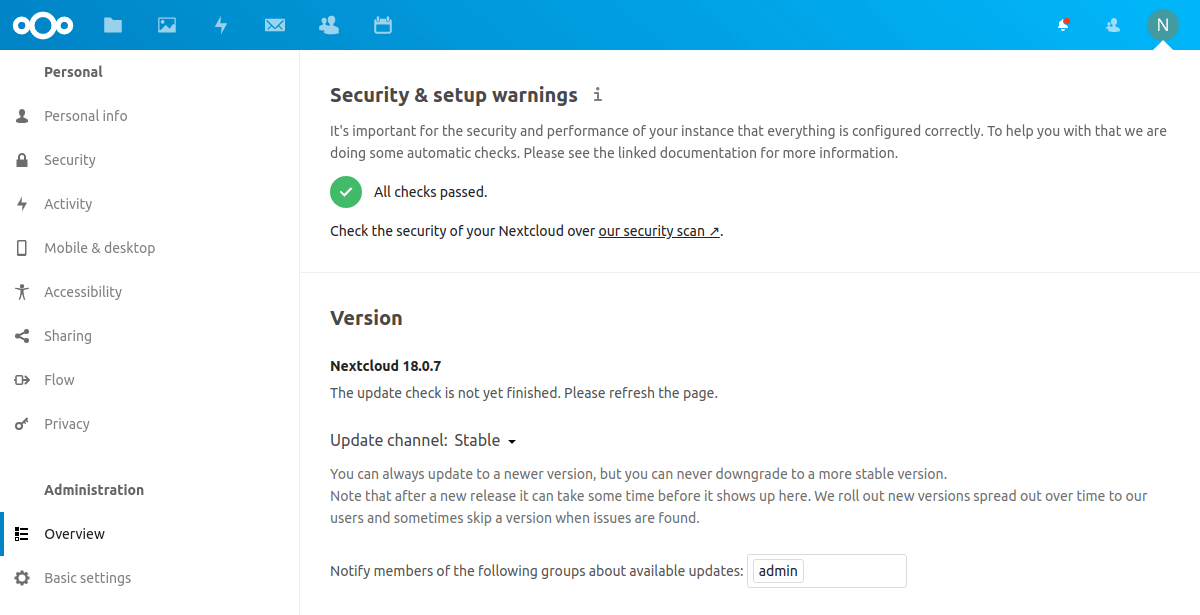 Security check on Nextcloud