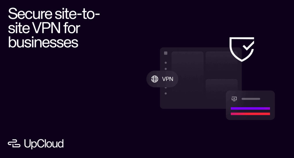 Shield icon and VPN tag that represents secure site-to-site VPN for bsuinesses.