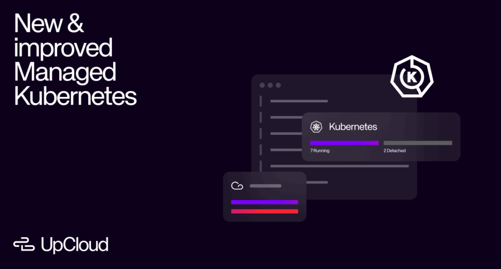 Dashboard elements with Kubernetes icon, showing the new and improved UpCloud Managed Kubernetes