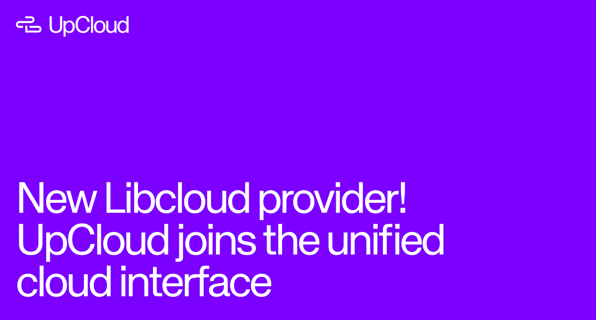 Purple thumbnail for a post on the UpCloud blog about UpCloud joining the unified cloud interface.