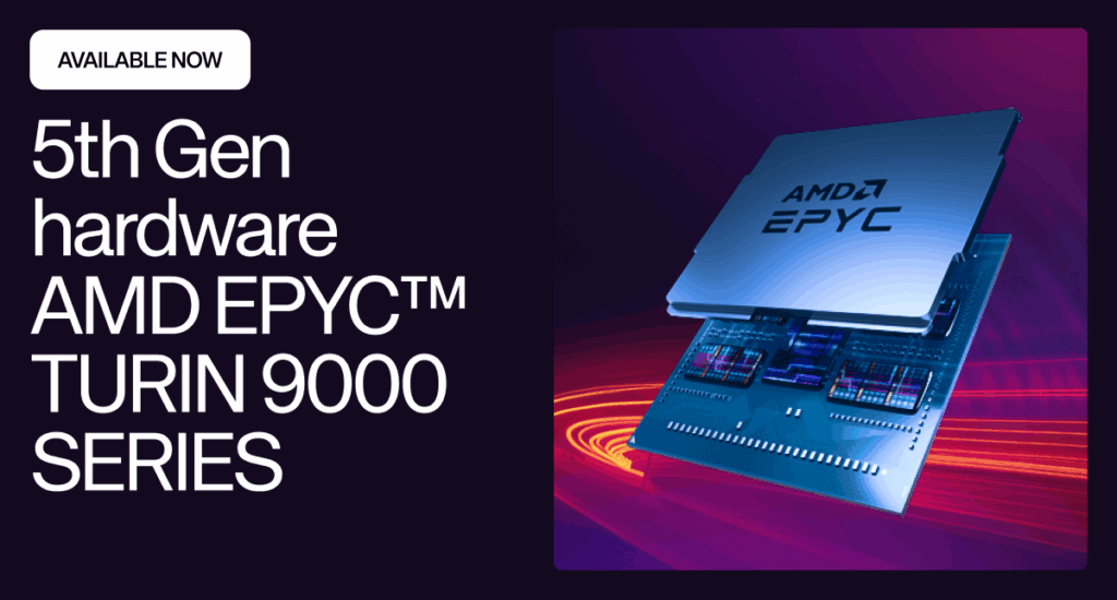 AMD EPYC Turin 9000 series CPU, representing UpCloud's new 5th Gen hardware availability.