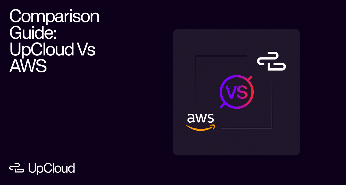 UpCloud logo next to Amazon Web Services (AWS) logo with a "VS" icon, representing a comparison guide.