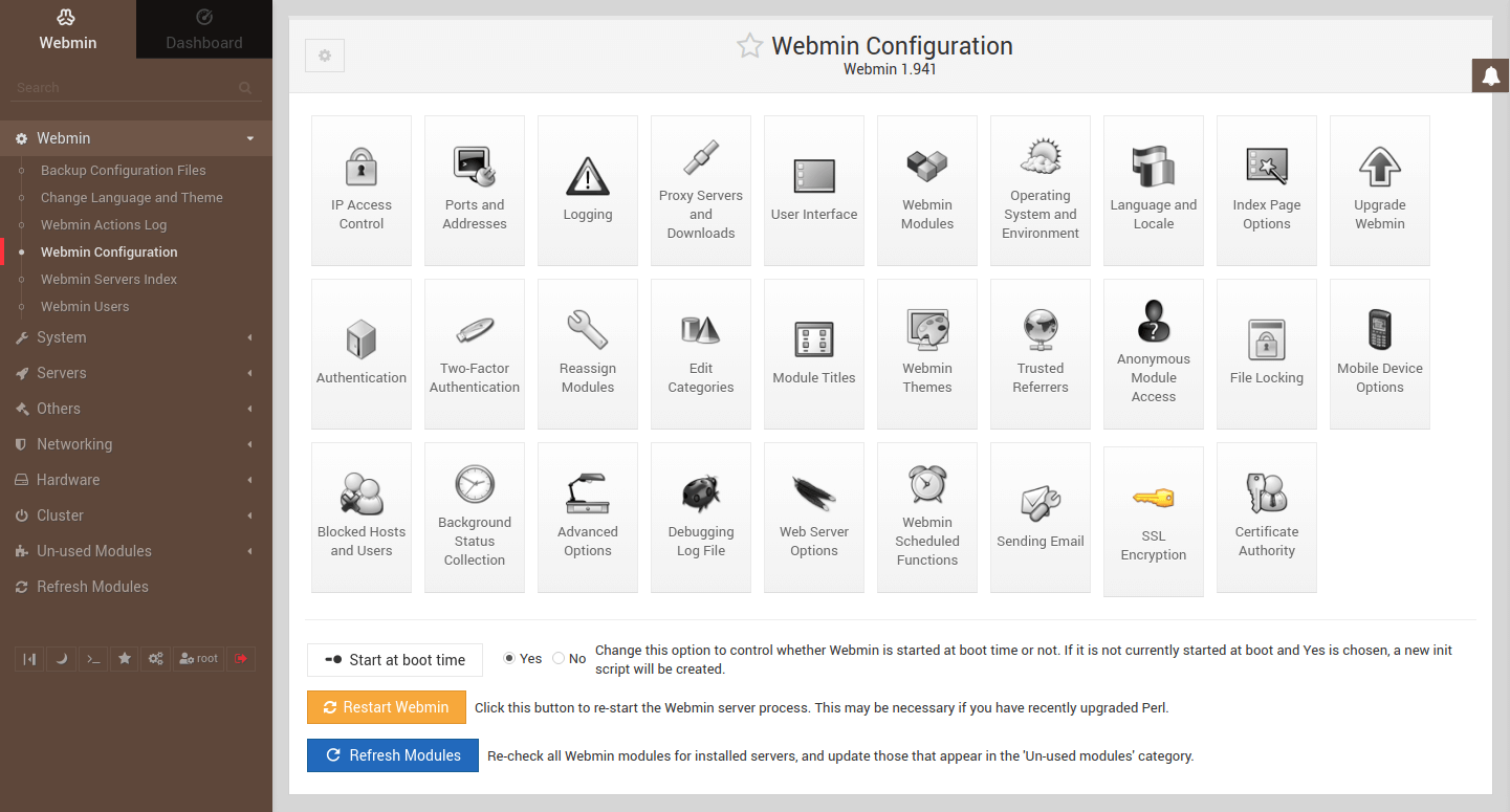 Webmin configuration options