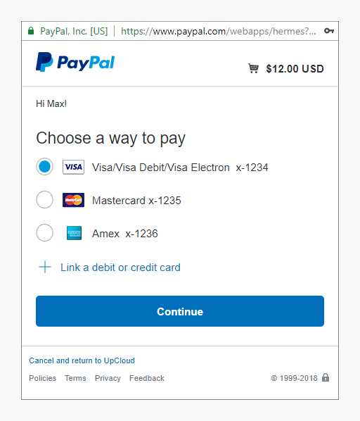 PayPal choose payment method
