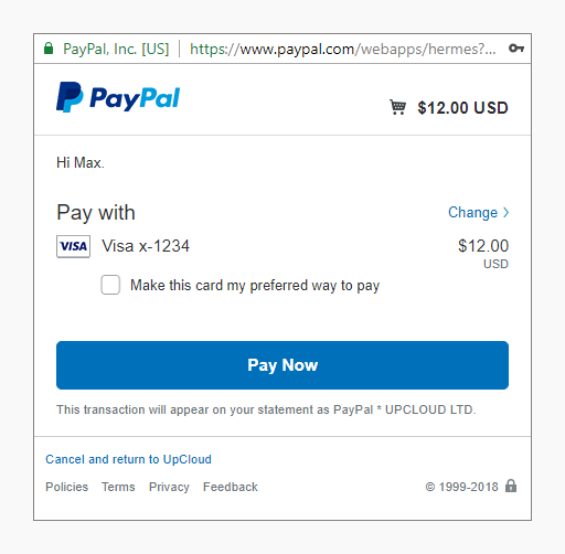 PayPal confirm payment