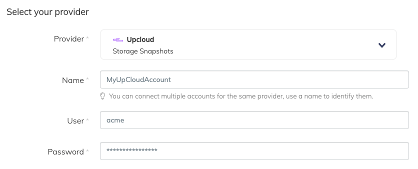 Connecting UpCloud account on SimpleBackups